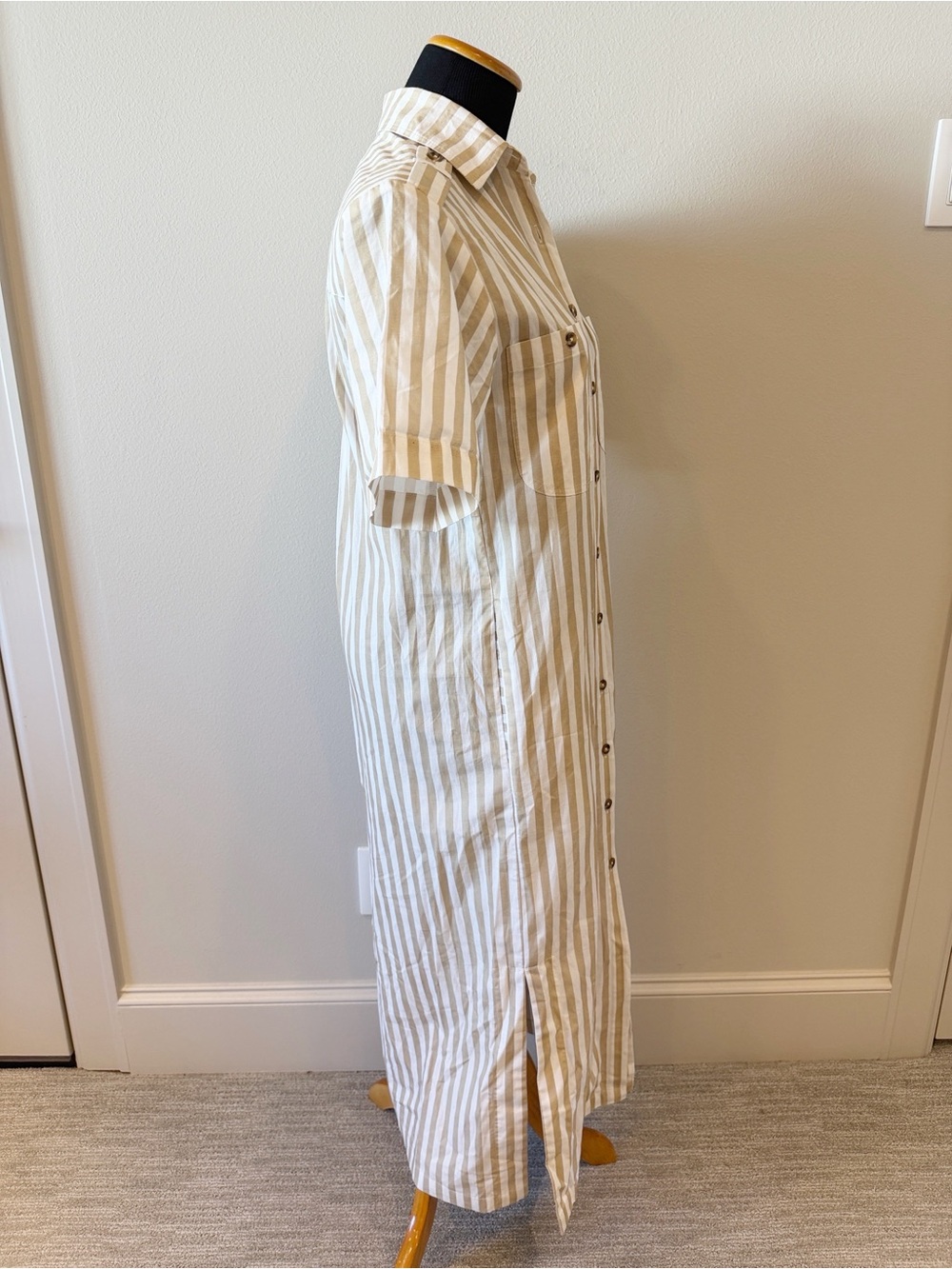 Lady Captain Sand Striped Military Midi Shirt Dress - Picture 2 of 11
